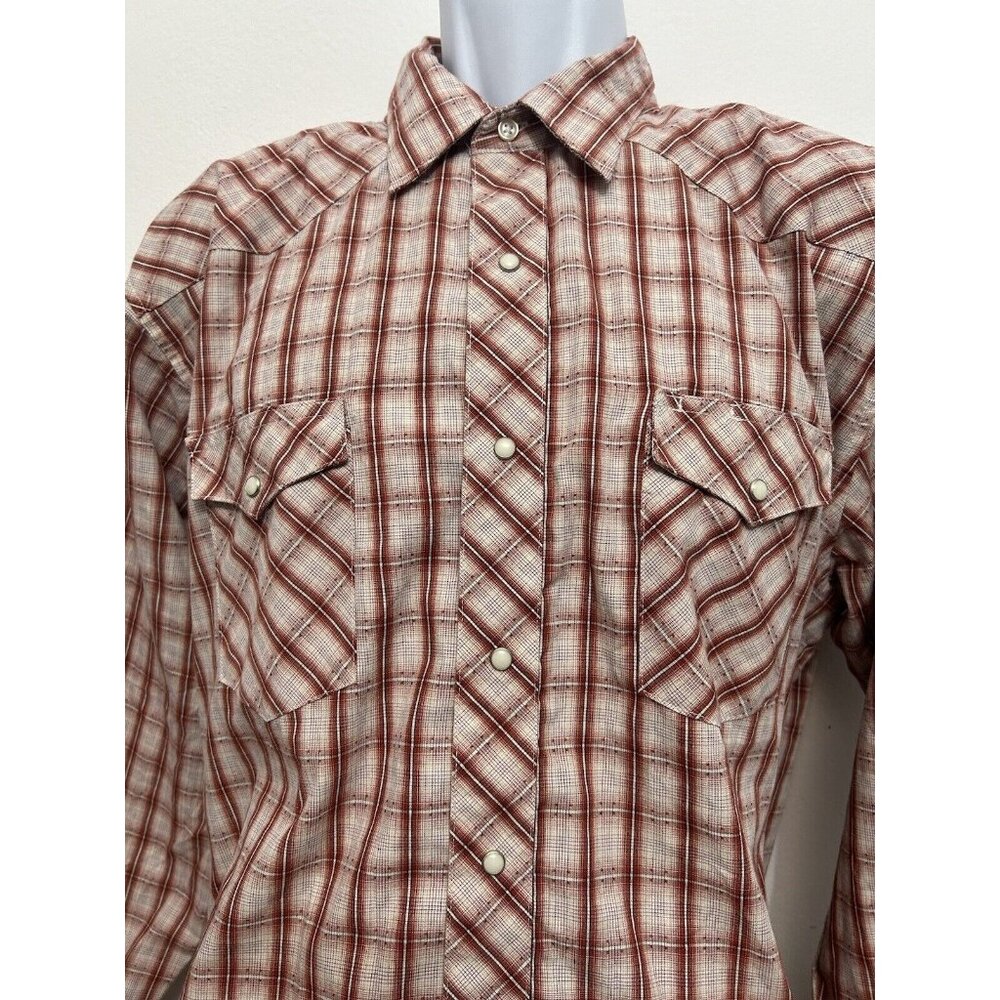 Men’s Wrangler Pearl Snap Shirt XXL Red Plaid Western Long Sleeve Cowboy
